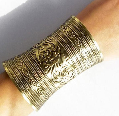 Long Wide Vintage Metal Cuff Bracelet Bangle