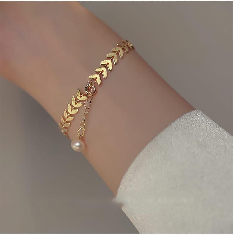 Leaf Pearl Gold Bracelet For Girls