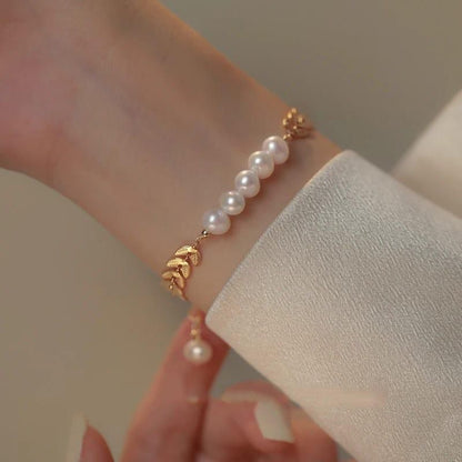 Leaf Pearl Gold Bracelet For Girls