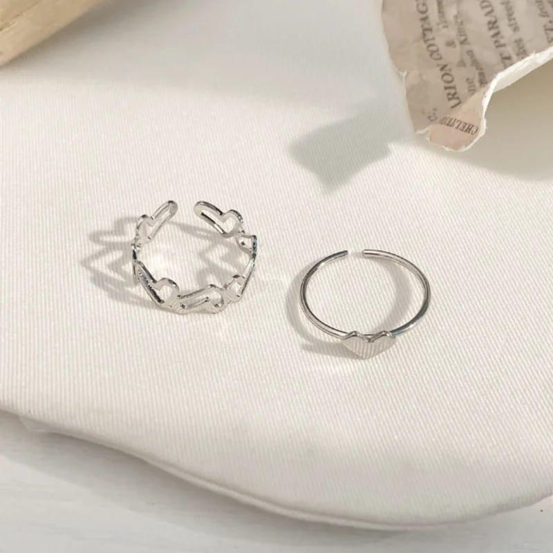 2 pcs Alloy Silver Plated Trendy Heart Design Ring Set