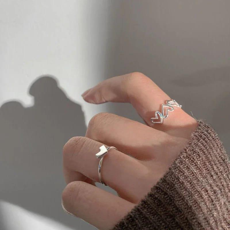 2 pcs Alloy Silver Plated Trendy Heart Design Ring Set