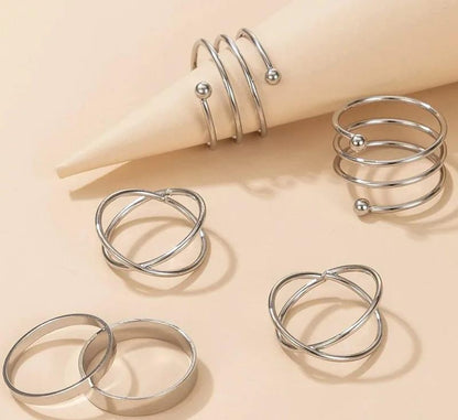 6 Pc Trendy Silver Plated Ring Set