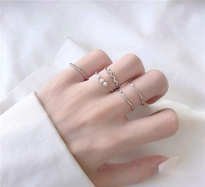 Style Pearl Thin Pack Of 5 Ring Set