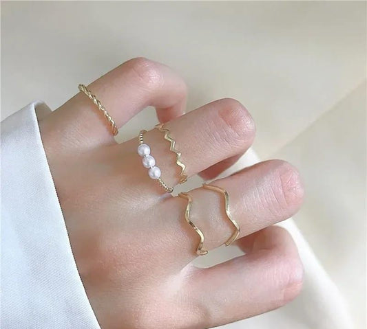 Style Pearl Thin Pack Of 5 Ring Set