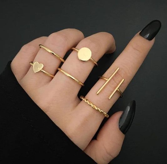 Modern Gold Plated Simple Design Rings Set