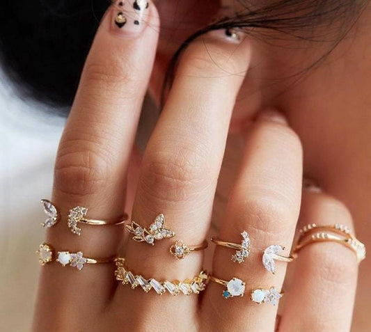 Vintage Crystal Gold Plated Rings Set