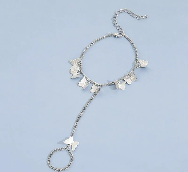 Butterfly Charm Finger Ring Bracelet