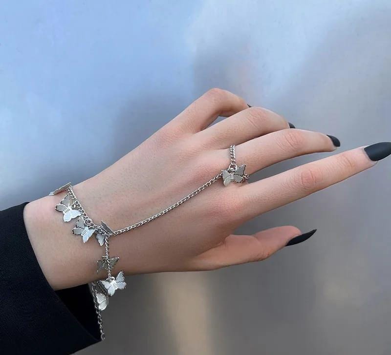 Butterfly Charm Finger Ring Bracelet