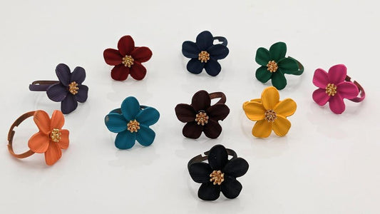 Multicolor Flower Design Ring Set,Pack Of 10