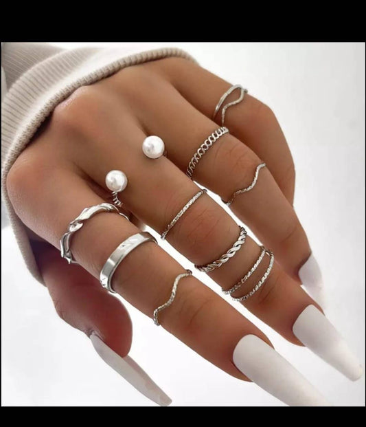 10 Pcs Trendy Golden & Silver Ring Set