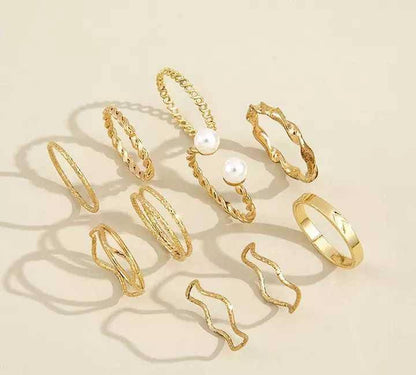 3 Pcs Alloy Gold Plated Dainty Plain Ring Set