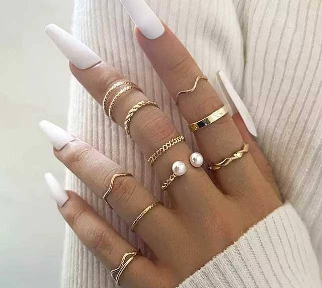 3 Pcs Alloy Gold Plated Dainty Plain Ring Set